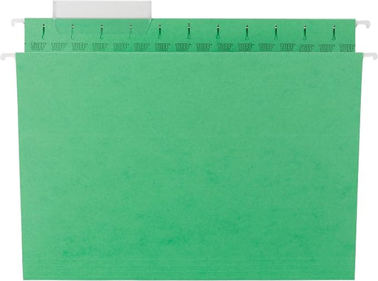 Smead TUFF Hanging File Folder with Easy Slide Tab, 1/3-Cut Sliding Tab, Letter Size, Green, 18 per Box (64042, Rod Color May Vary) by SMEAD