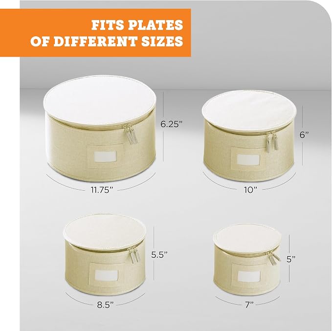 4-Piece China Plate Storage Set | Hard Shell Dividers | Cream | 4 Hard Shell Plate Cases - Dinner, Salad, Dessert & Saucer, 12 Plates Each. Felt Dividers, Stackable. Cream Finish. - Image 7