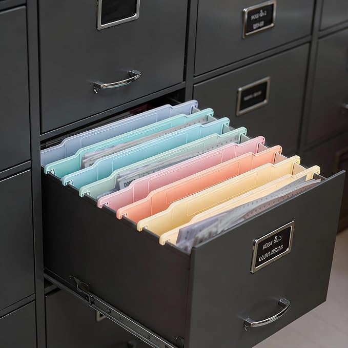 party greeting 8 Pack File and Folder Dividers 9.4x12.7 Inch Plastic Hanging Filing Cabinet Dividers Organizers Insertable File Separators Supplies for Office Drawer Organization (Pastel) - Image 5