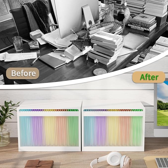 Bamboo Hanging File Organizer, Desktop File Box with Lids, 2 Pack, White | Removable Lid, Clear Acrylic Side Panels, 4 Hanging Folders Included, Helps Reduce Dust, Letter & Legal Size, Easy Assembly - Image 3