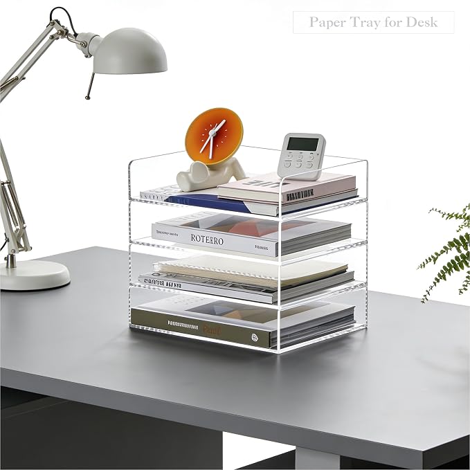 HeZone 4 Tier Paper Organizer for Desk,Acrylic Paper Tray,Clear Stackable Desk Organizer for Document, Office File,A4 Paper - Image 2