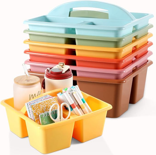 6 Pack 3 Compartment Small Caddy Plastic Classroom Organizer with Handle Portable Teacher Supply Storage Caddy Craft Art Caddies for Pencil, Crayon, Marker, Home, Office, School Supplies(Boho) by Yakydesign