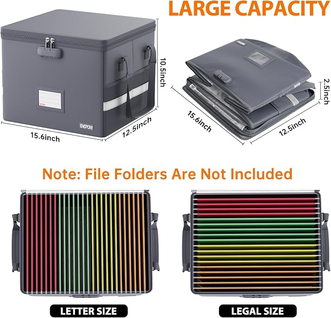 ENGPOW 5200°F File Box Fireproof Document Box with Lock,Heat Insulated Collapsible File Storage Organizer Box with Handle,Portable Home Office File Cabinet for Hanging Letter/Legal Size Folder, Gray - Image 8