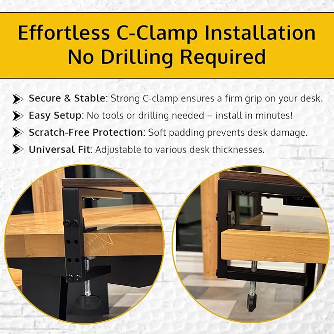 *Test* Ergonomic Clamp-On Laptop and Computer Monitor Riser Stand with Drawer, 21.6 x 9.8 inch - Dark Brown|Laptop Stand for Desk, Monitor Riser, Desk Organizer, Office Desk Home Workspace - Image 5