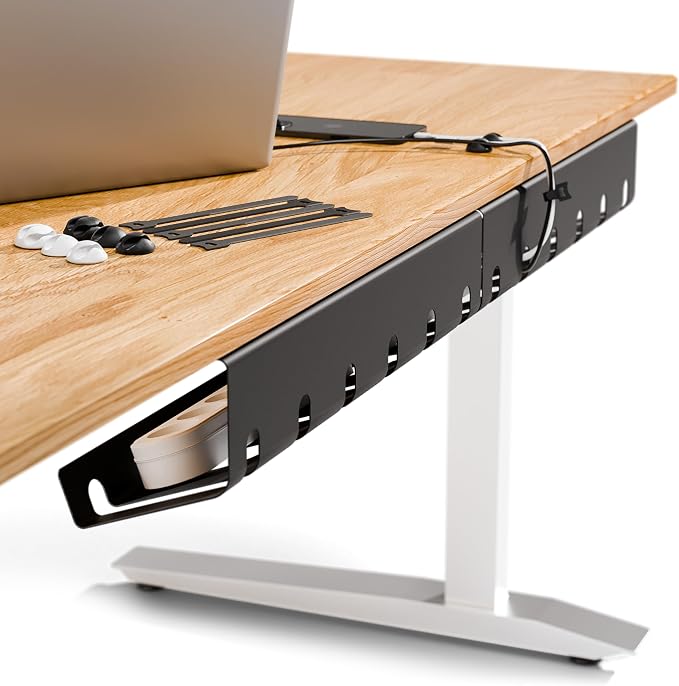 PAMO Cable Management Under Desk, Set of 3 - Black | Easy under-table mounting keeps cables organized, includes 10 cable ties for a clean and tidy office or home workspace. by pamo