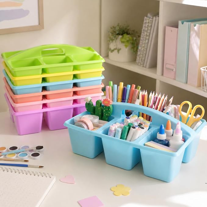 gisgfim 6 Pack Plastic Classroom Caddy with 6-Compartments Plastic Storage Caddies with Handle 6 Compartments Table Caddy Organizer Versatile Table Caddies for Classroom Office Storage, Pastel Color - Image 4