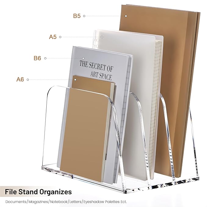 YUXUN Desk File Organizer,3-Section Vertical Clear Acrylic Desk Organizer File Holder Mail Sorter Office Organization for Office Home &Classroom（B5） - Image 4