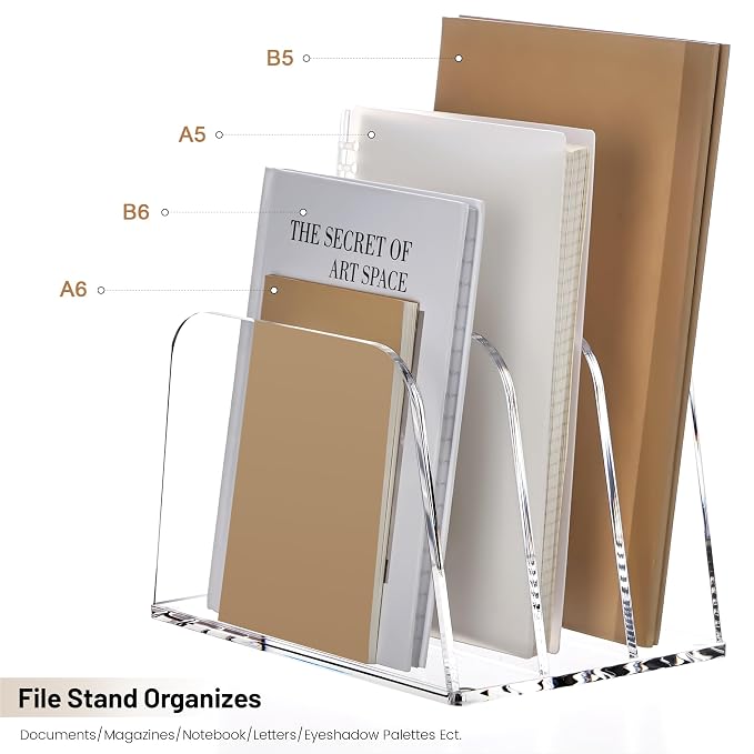 YUXUN Desk File Organizer,3-Section Vertical Clear Acrylic Desk Organizer File Holder Mail Sorter Office Organization for Office Home &Classroom（B5） - Image 4