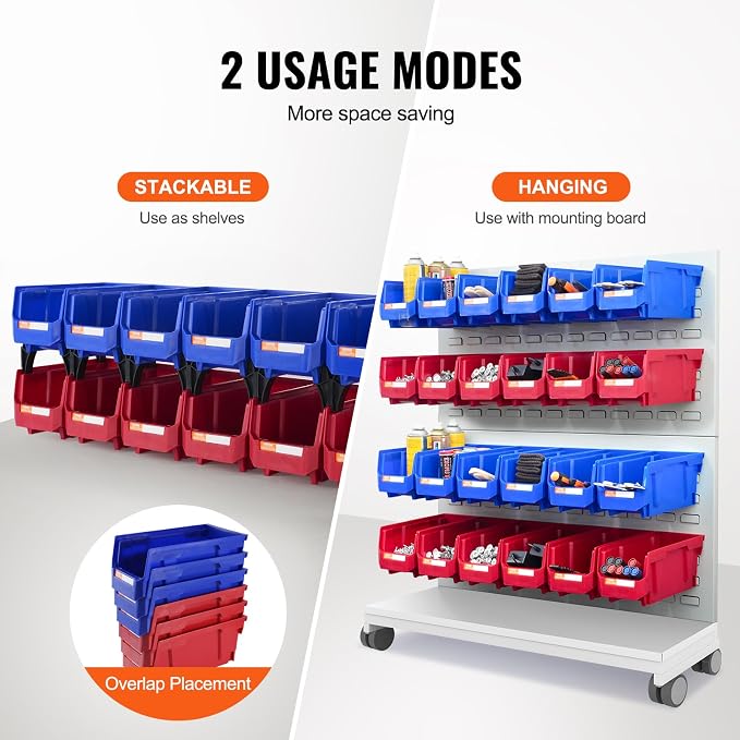 VEVOR Plastic Storage Bins 12 Pack (11 x 5 x 5-Inch), Hanging Stackable Storage Organizer Bins, Heavy Duty Stacking Containers for Closet, Garage, Office, Home, Pantry or Small Parts Organization - Image 3