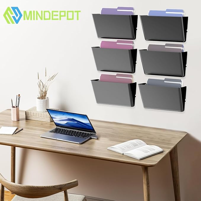 MINDEPOT 5 Pockets Acrylic Wall File Organizer, Wall File Holder Black | Single Wall File Organizer Save Space Sturdy Acrylic Material - Image 3