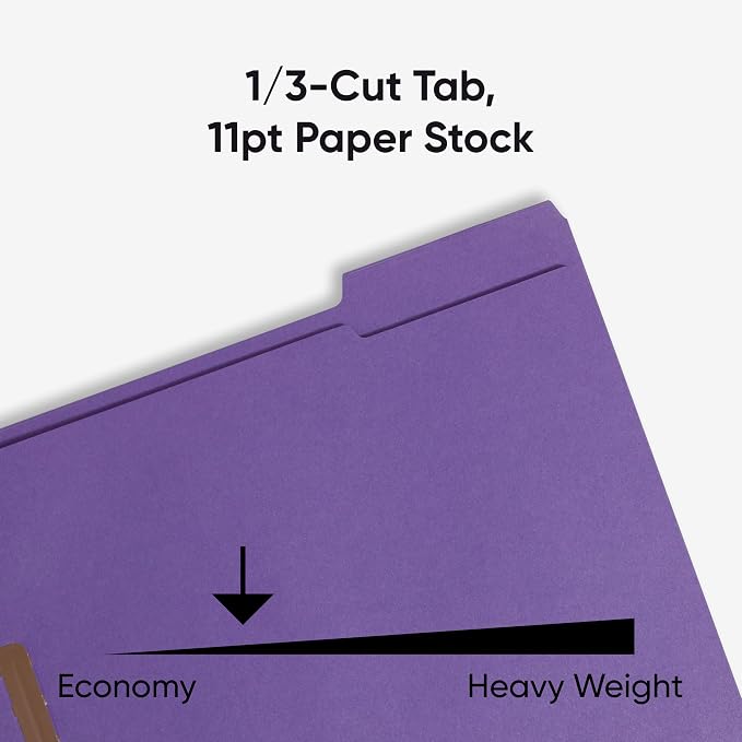 Smead Fastener File Folders, Reinforced 1/3-Cut Tabs, 2 Fasteners, Letter Size, Purple, 50 per Box (13040) - Image 5