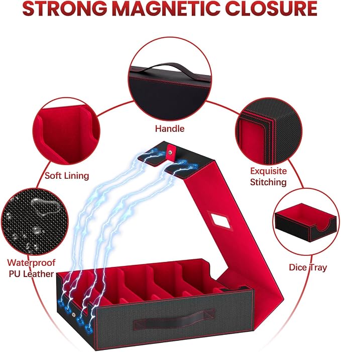 5 Row Trading Card Storage Box, Fit 4200+ Sleeveless Cards, Black & Red | Large Capacity, Portable Handle, Include 30 Divider, 8 Supporters, 1 Dice Tray, Compatible for MTG/TCG/Magic Sports Cards - Image 5