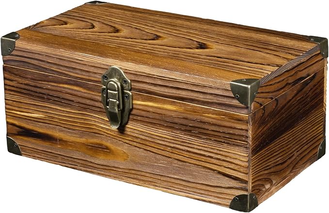 MyGift Rustic Dark Brown Wood Retro Audio Cassette Tape Storage Box with Antique Brass Tone Metal Latch and Brackets, 4 Compartments Hold up to 32 Tapes - Image 6