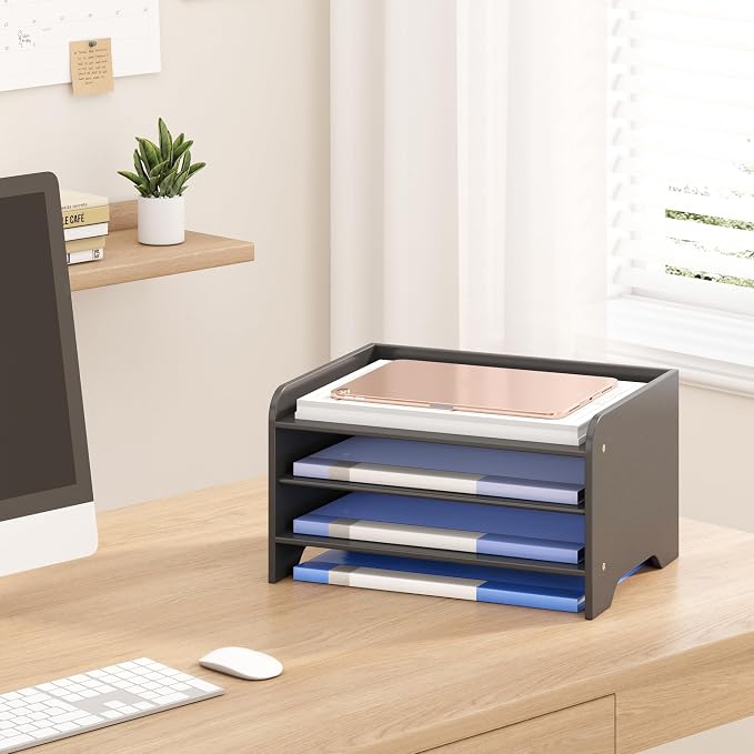 Bamboo File Organizer for Desk, Paper Tray with Pen Holder | Open tiers and a pen holder sort Letter/A4 paper, folders and office supplies while keeping your workspace clutter-free - Image 4