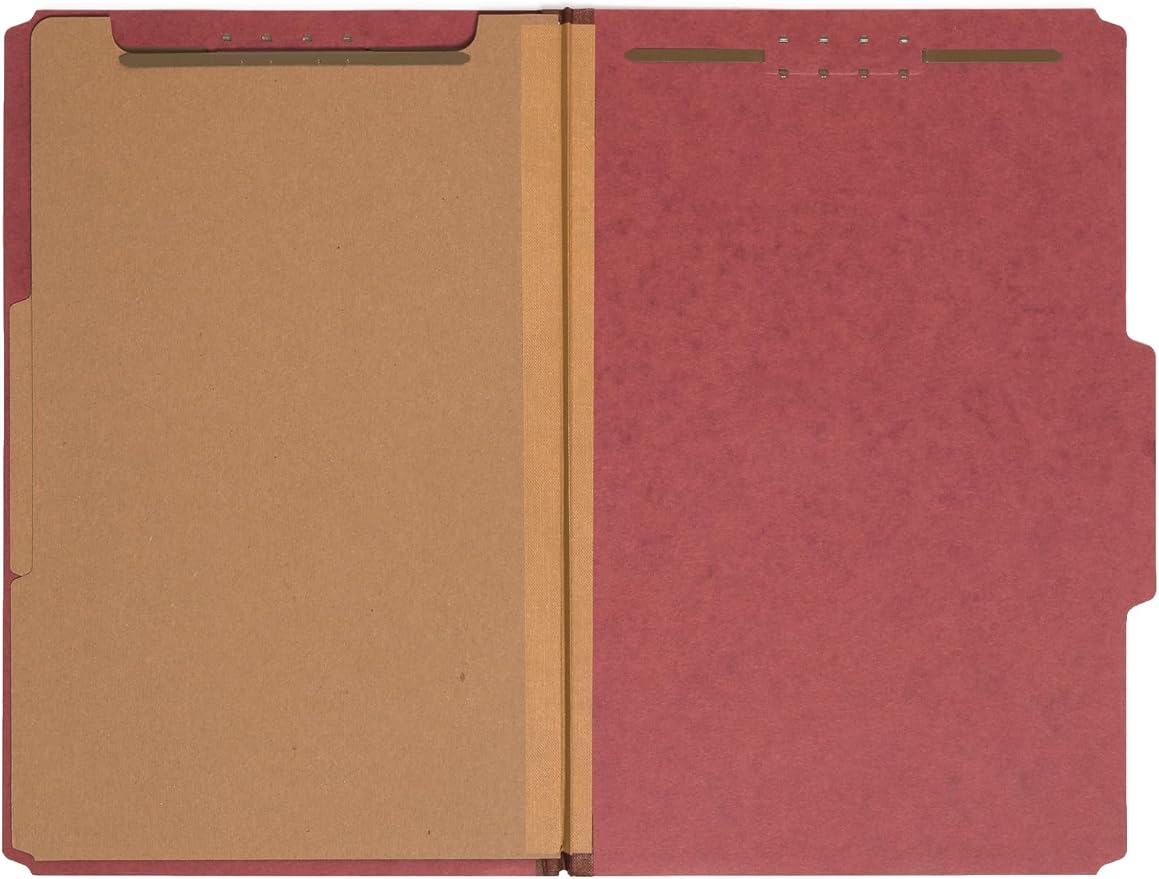 Smead Value Filing 100% Recycled Pressboard Classification File Folder, 1 Divider, 2" Expansion, Legal Size, Red, 10 per Box by SMEAD