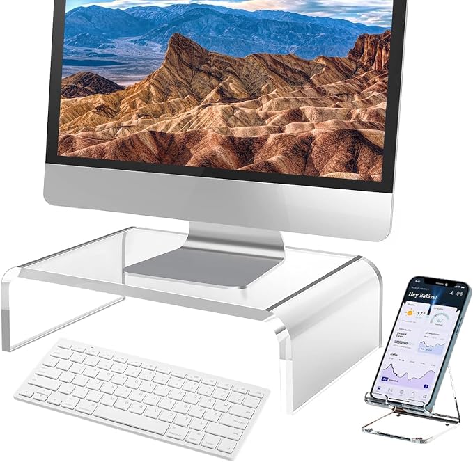 Clear Monitor Stand Riser, Computer Monitor Stand/Acrylic Monitor Riser for Home Office Laptop, PC Desk Stand for Keyboard Storage & Multi-Media Laptop Printer TV Screen (14"/7.1"/3.6") - Image 2