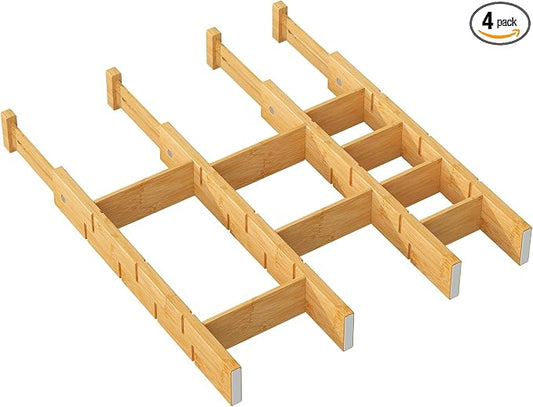 kiplant Kitchen Drawer Dividers - Adjustable Drawer Organizer for Clothes, Kitchen, Closet & Office - 4 Pack with Inserts, 18-22.6 Inches, Non-Slip Silicone Ends by kiplant
