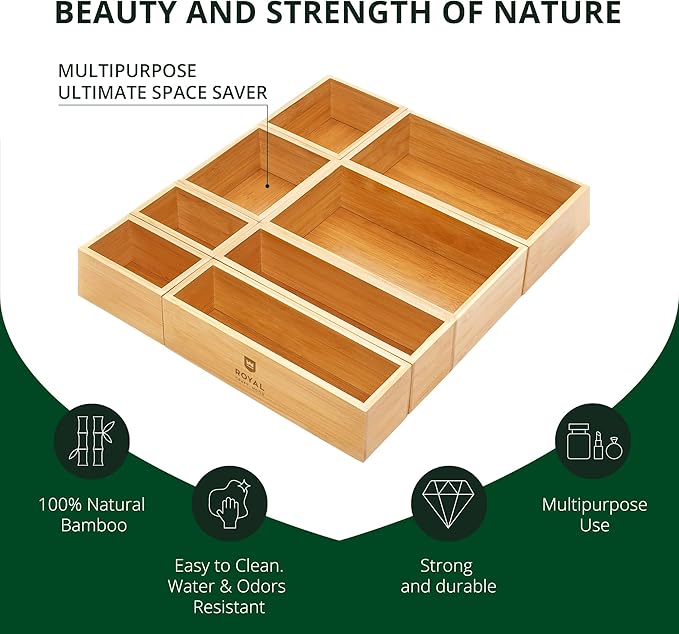 ROYAL CRAFT WOOD Bamboo Jewelry Organizer Box & Chests Set - Versatile Storage Solution for Makeup, Jewelry, and Bathroom Essentials (8 Boxes) - Image 3