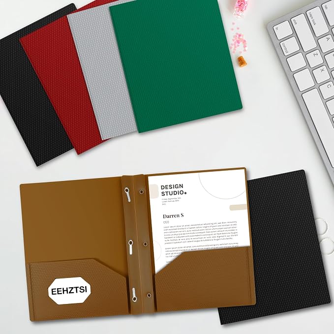 12-Pack Plastic Folders with Pockets and Prongs,2-Pocket Folders with 3 Fasteners, Poly Folders Holds 8-1/2" x 11" Paper for School/Office/Home, Assorted - Image 6