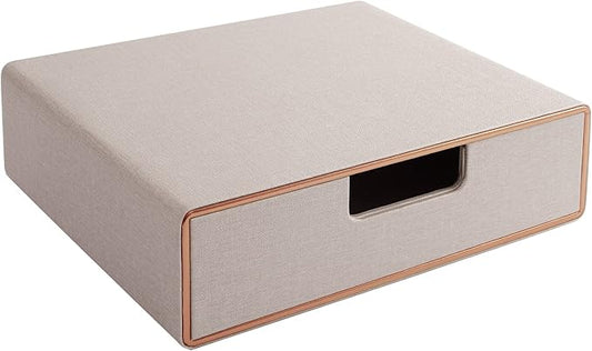 Stackable Drawer Organizer PU Leather Classic Handmade,Organize Home Office Desk Accessories and Sort Letter-Size Paper/a4 Document,Desk Caddy with Drawers Storage Box,13.1x10x3.7inches,Beige by RHCSZ