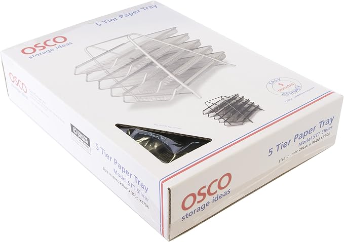 OSCO Black Wire Mesh 5 Tier Letter Tray | A4 | Desk File Organiser | Paper Storage | Office Document Sorter | Paperwork Filing | Easy Assembly | H37.3 x W29.5 x D34.0 cm | - Image 4