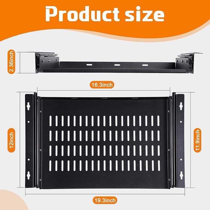 Sliding Under Desk Laptop Mount Shelf with Air Vents 16.3" W x 12" D Metal Under Desk Slide Out Tray Laptop Storage Tray for Home Office Standing Desks Workstations Cabinet Gaming - Image 2