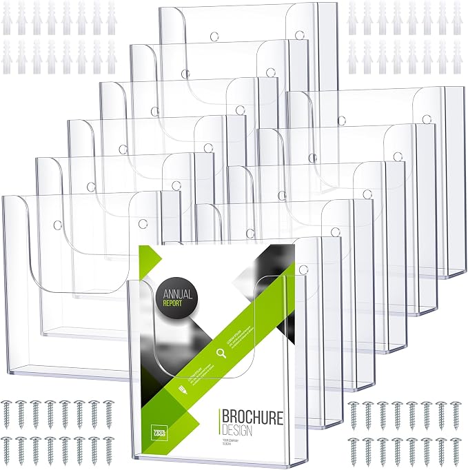 Ripeng 12 Pack Brochure Holder Wall Mount 6x9 Inch Clear Acrylic Flyer Holder Magazine Pamphlet File Display Stand Plastic Wall Organizer for Literature Mail Paper document Rack Display by Ripeng