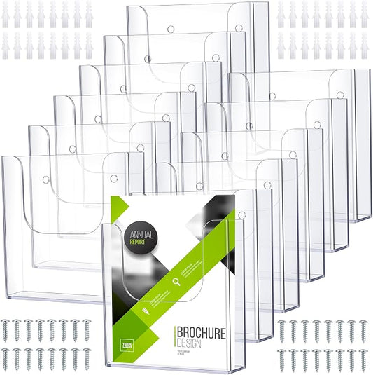 Ripeng 12 Pack Brochure Holder Wall Mount 6x9 Inch Clear Acrylic Flyer Holder Magazine Pamphlet File Display Stand Plastic Wall Organizer for Literature Mail Paper document Rack Display by Ripeng