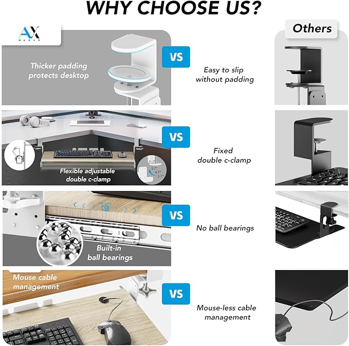 Keyboard Tray Under Desk Pull Out with Extra Sturdy C Clamp Mount System, 27.3 (32.5 inch Including Clamps) x 11 Inch Slide-Out Platform Computer Drawer for Typing Grain - Image 2