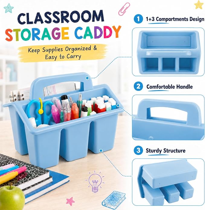 gisgfim 8 Pack Classroom Caddy Storage Basket with Handle 4 Compartment Storage Caddy Plastic Arts Crafts Caddies Protable Classroom Craft Caddies for Kids Schools Art Craft Supplies(Boho) - Image 3