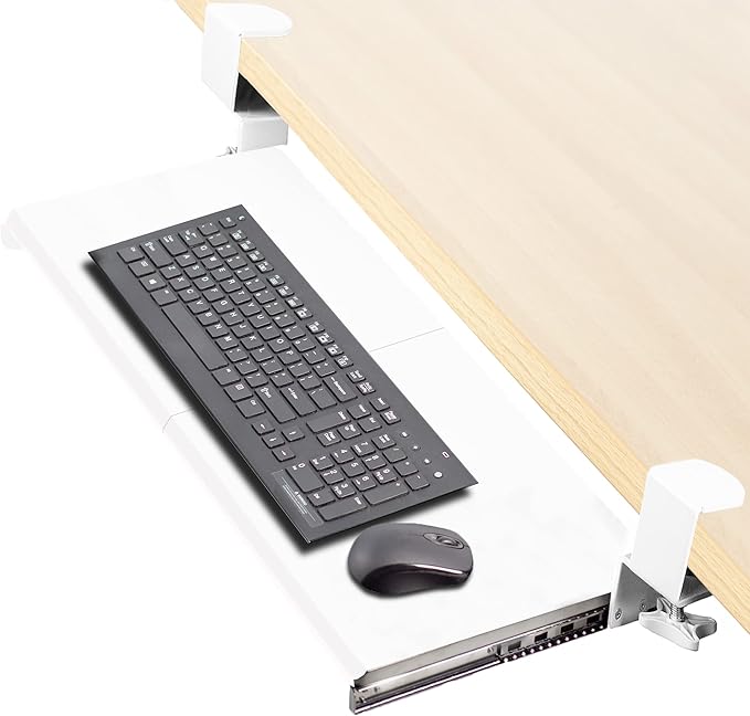 VIVO Large Clamp-on Computer Keyboard and Mouse Under Desk Slider Tray, 27 x 11 inch Pull Out Platform Drawer, White, MOUNT-KB05W | Keyboard Tray for Typing, Slide Out Platform, Extra Sturdy C-Clamp Mount System, Computer Drawer, White Frame by Unknown