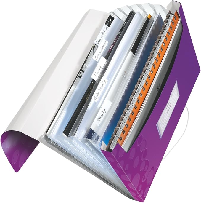 Leitz A4 Expanding Project File, Integrated Index with Expanding Compartments, Elastic Closure, Flexible Plastic, Assorted Colours, Wow Range, Pack of 6 - Image 6