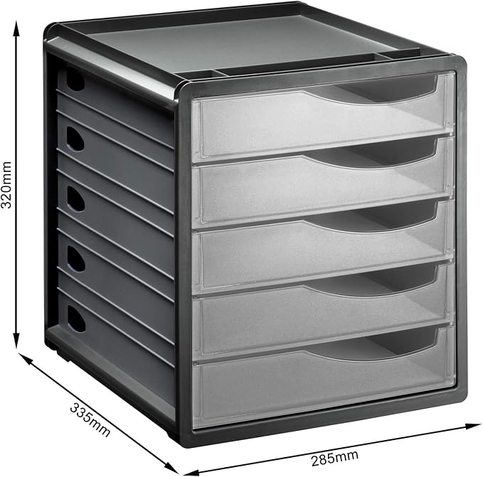 Rotho, Spacemaker, Drawer box/office box with 5 drawers, Plastic (PS) BPA-free, transparent/black, 33,5 x 28,5 x 32,0 cm - Image 3