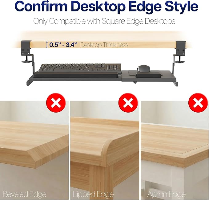 VIVO Large Height and Width Adjustable Under Desk Keyboard Tray, C-clamp Mount System, 22.5” to 30” (28.5” to 36” Including Clamps) x 11 inch Slide-Out Platform for Typing, Black, Mount-KBST1 - Image 9
