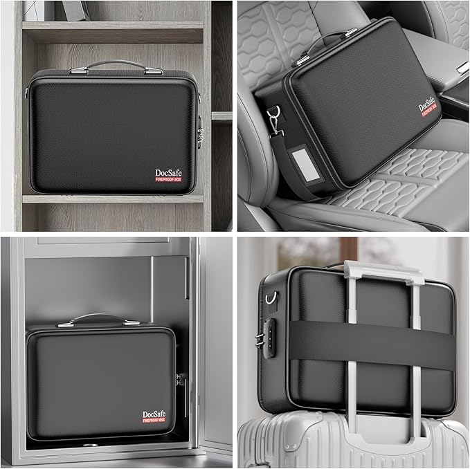 DocSafe Fireproof Document Box Hard Case with Lock ＆ Accordion File Folder | Fire and Water Resistant Safe Box,File Organizer,Multi-Pocket,Home Office Travel Storage for Important Document,Laptop,Black - Image 6