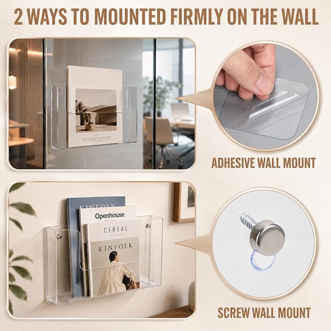 Ripeng 4 Pack Brochure Holder Wall Mount 11 x 8.5 Inch Clear Flyer Stand Acrylic Magazine Booklet Display Stand Plastic File Mail Literature Pamphlet Holder for Paper Organizer Rack Display Horizontal - Image 3