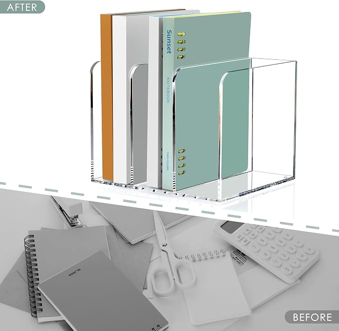 SANRUI Acrylic Magazine Holder Desk Organizer Workspace Sorter Clear 3 Slot | Bookend File Sorter Holder,Folder Rack, Office Accessories Organization Storage with 3 Vertical Compartments - Image 7