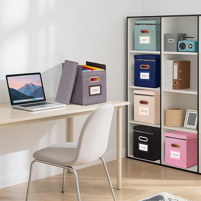 4 Pack Hanging File Folders Organizer with Lid, Letter Size Fabric File Storage Box Collapsible, Portable Office Document Holder with Metal Handle, Smooth PVC Rails, Beige - Image 2