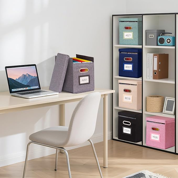 2 Pack Hanging File Folders Organizer with Lid, Letter Size Fabric File Storage Box Collapsible, Portable Office Document Holder with Metal Handle, Smooth PVC Rails, Beige - Image 2