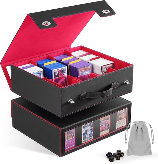 ZLCA MTG Storage Box 4-Row with Handle, MTG Deck Box | Holds 3000+ Trading Cards with Portable Handle, Commander Storage Card Case for Top Loaders TCG PTCG Sport Card(Black&Red) by ZLCA