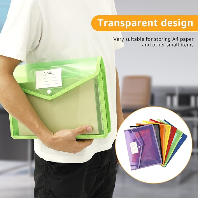 28 Pack Plastic Expanding File Folder with Pocket Label Colorful File Pouch | Clear Expandable Folder Organizer Snap Closure Large Capacity No Divider For A4 Size Letter ,Documents Home School & Office - Image 6