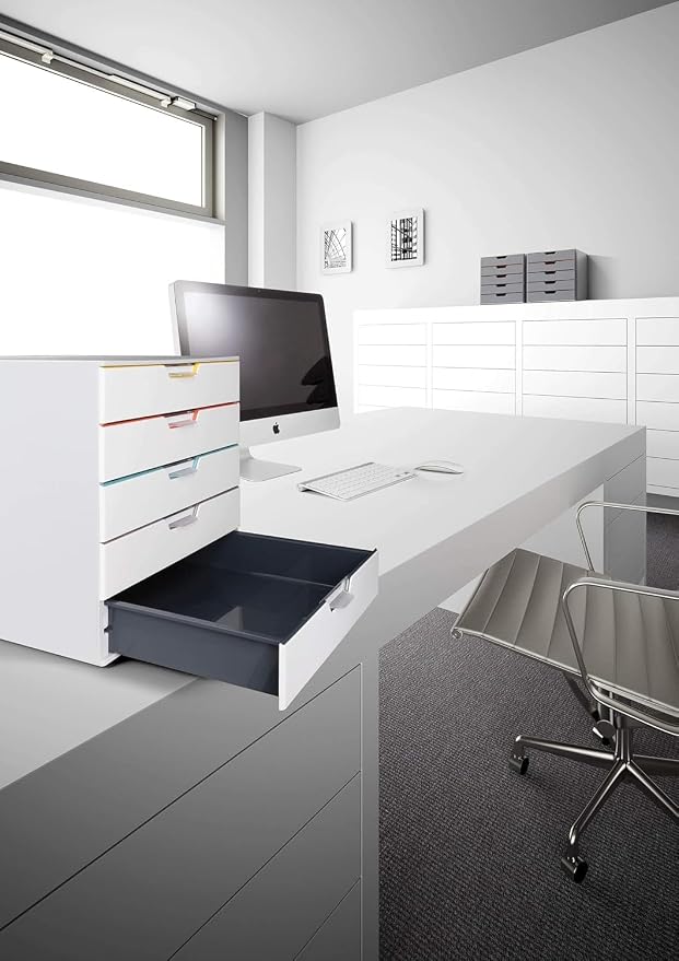 Durable Varicolor 5 Drawer Unit - White Desktop Drawer Set with 5 Color Coded Draws - Letter to Folio Size Files - Perfect for Storing Documents and Paper Work - Image 7
