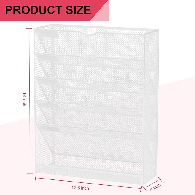 Hanging Wall File Organizer 6 Tier Wall Mounted File Holder Document Wall Organizer Magazine Organization for Office Home, White - Image 3