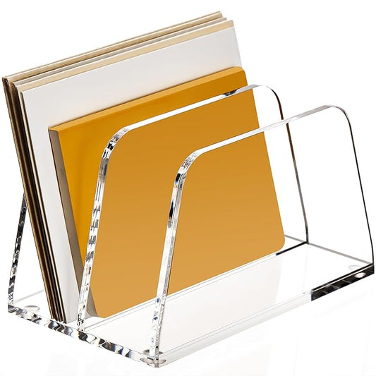 YUXUN Acrylic Mail Organizer,2 Sections Vertical Desk Organizer,Clear Envelope Holder Bill Organizer Letter Sorter for Mail,Envelope,Bill,Notebook,Post-it Note for Home,Office,Classroom by AcrylicBusinessCardHold