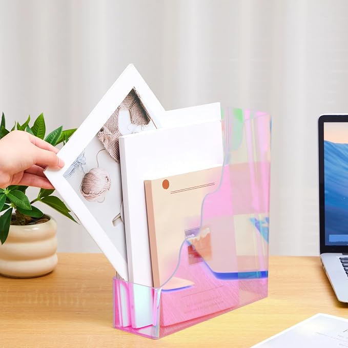 Engrowtic 2 Pcs Iridescent Acrylic Magazine File Holders, Water Ripples Vertical File Organizer, Colorful Acrylic Folder Organizers for Desk Office Classroom Decor Document Storage Back to School - Image 6