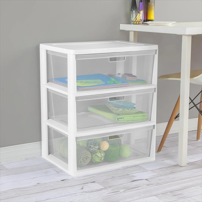2Pack,3-Drawer Storage Tower, Wide Plastic Organizer with Removable Bins | Clear and White,Decorative Weave Design, Tool-Free Assembly, Removable Bins, Carry Handles, Drawer Stops, BPA-Free - Image 5