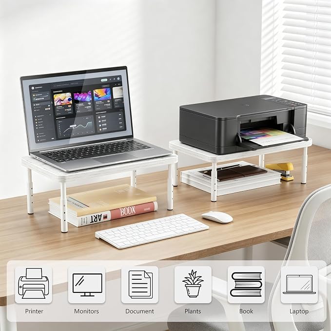 WALI Computer Monitor Stand for Desk, Adjustable Laptop Riser, up to 44 lbs | Desk Monitor Riser Underneath Storage, Fits Notebook, Laptops, Printers, for Home, Office, School(PTT001-M), Marble - Image 9