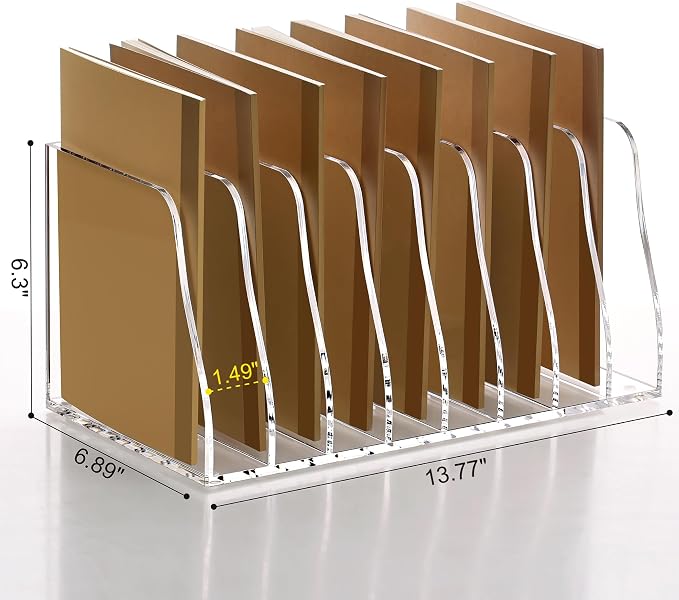 SANRUI Acrylic Desk File Organizer, 8 Slot Clear Magazine File Holder | Desktop Vertical Workspace Sorters, Folder Rack for Office Accessories Organization Storage - Image 2