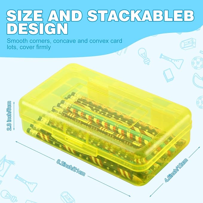 Fainne 24 Pack Pencil Boxes for School Clear Plastic Pencil Case Large Plastic Crayon Box Bulk Stackable Classroom Stationery Organizer School Supplies(Pink, Yellow, Blue) - Image 2