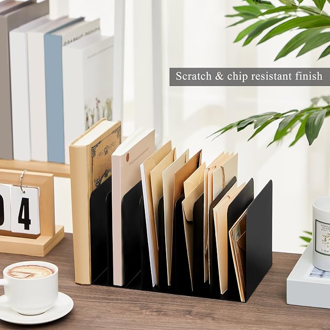 Suzile Metal Desk File Organizer 10 Compartments Metal Desktop Organizer File Sorter Office Organization File Holder for Home Classroom, Vertical File Organizer, 10.63 L X 5.79 W X 5.41 H - Image 3